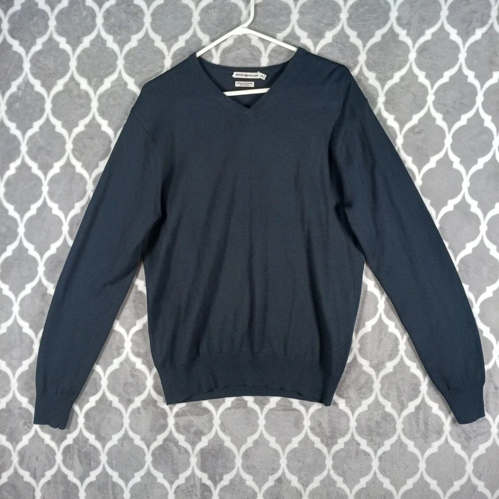 Peter Millar Sweater Men Medium Black V Neck Silk Cashmere Cotton Pullover